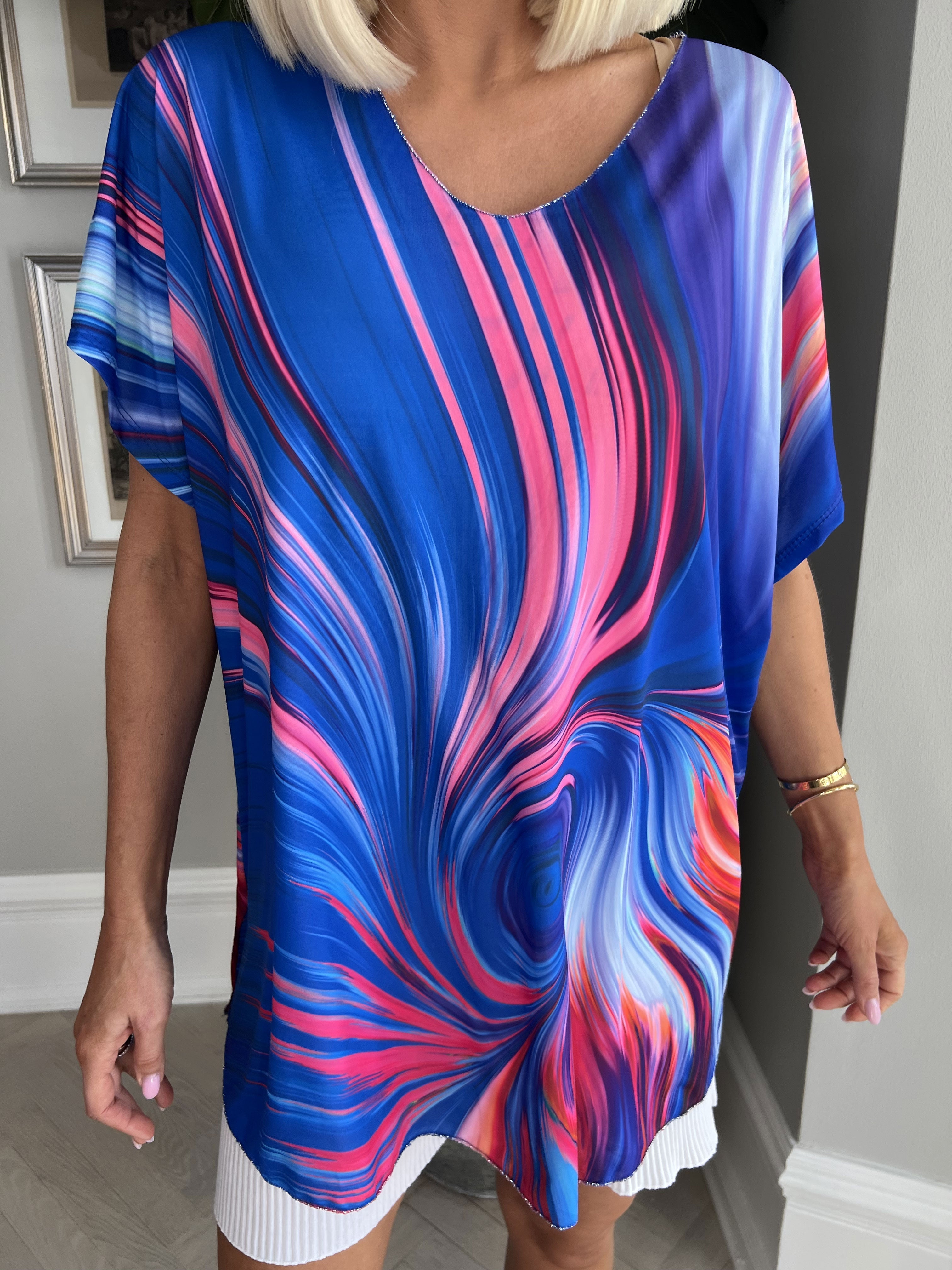 Meghan - Mångfärgad blus med tunn glitterkant - Blue